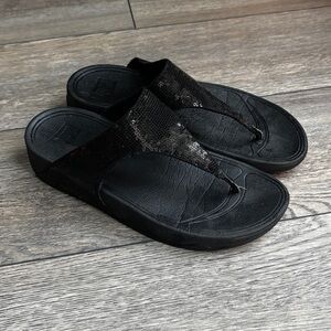 FitFlop Electra Black Sequin Thong Sandals Sz 8 A018-001